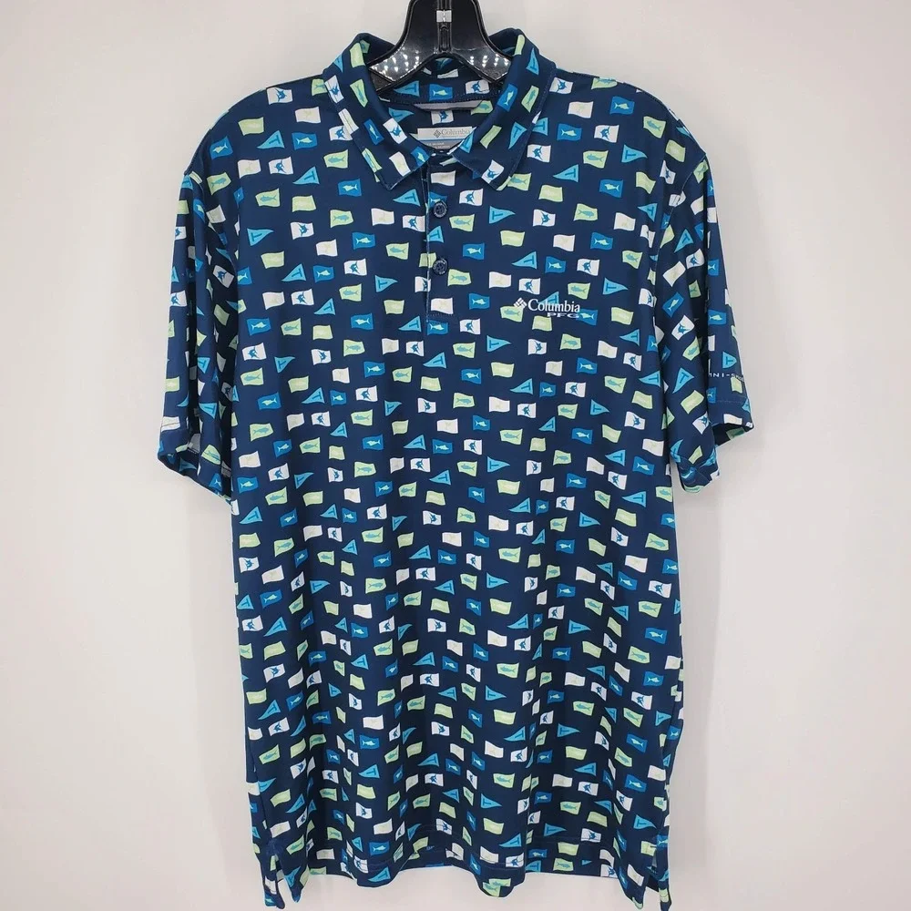 Columbia Mens Performance Fishing Gear Omni Shade Fish Polo Shirt Medium